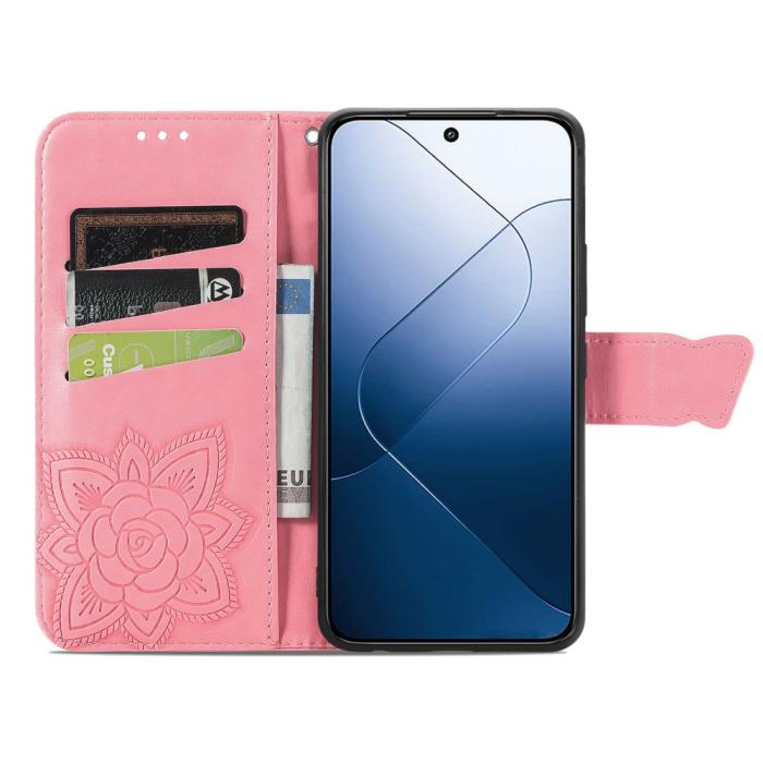 Bild 2, Xiaomi 14T Fodral Med Fjäril Tryck Rosa