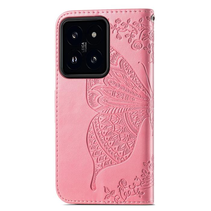 Bild 4, Xiaomi 14T Fodral Med Fjäril Tryck Rosa