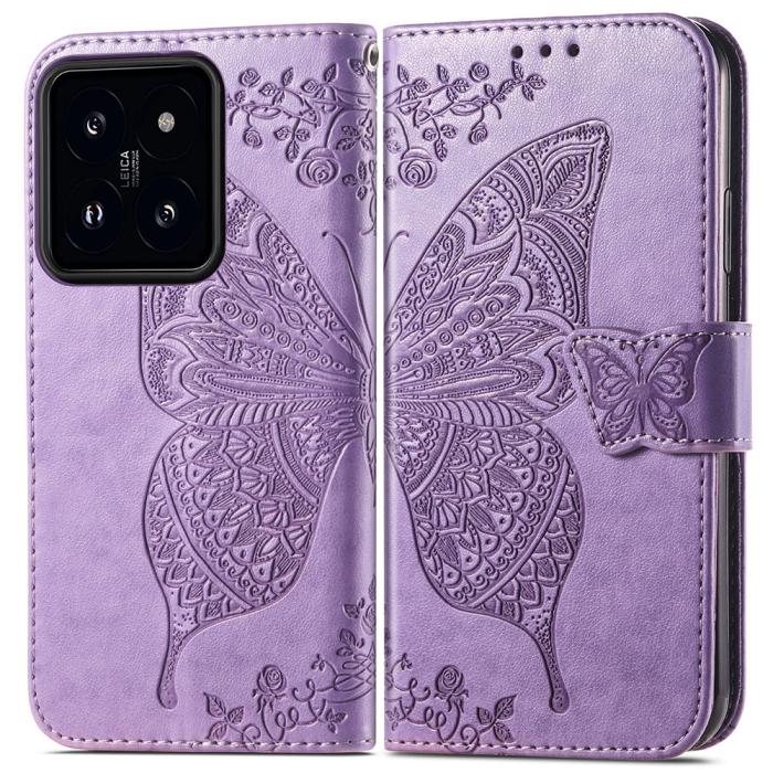 Bild 1, Xiaomi 14T Fodral Med Fjäril Tryck Lila