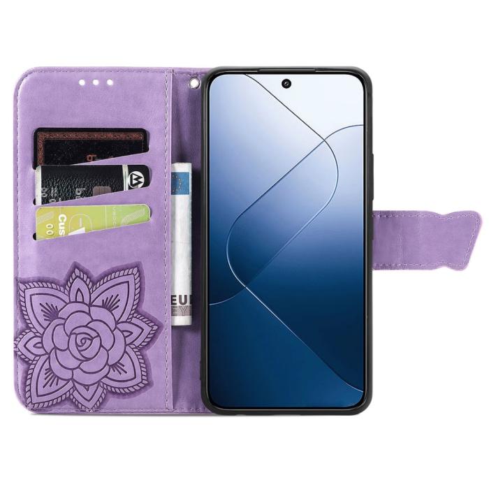 Bild 2, Xiaomi 14T Fodral Med Fjäril Tryck Lila