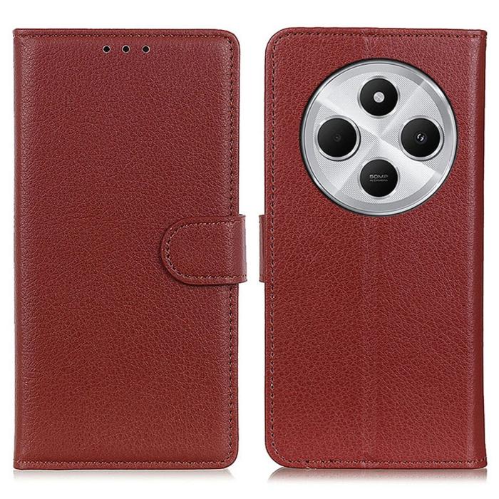 Bild 1, Xiaomi Redmi 14C Fodral Litchi Läder Brun
