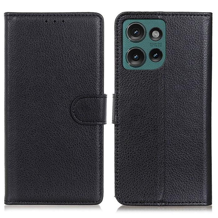 Bild 1, Motorola Edge 50 Fodral Litchi Läder Svart