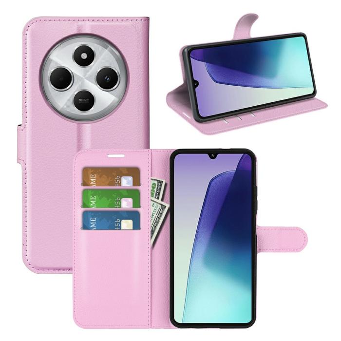 Bild 5, Xiaomi Redmi 14C Fodral Litchi Läder Ljus Rosa