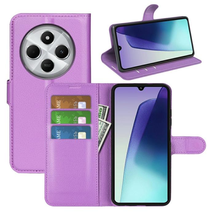 Bild 5, Xiaomi Redmi 14C Fodral Litchi Läder Lila
