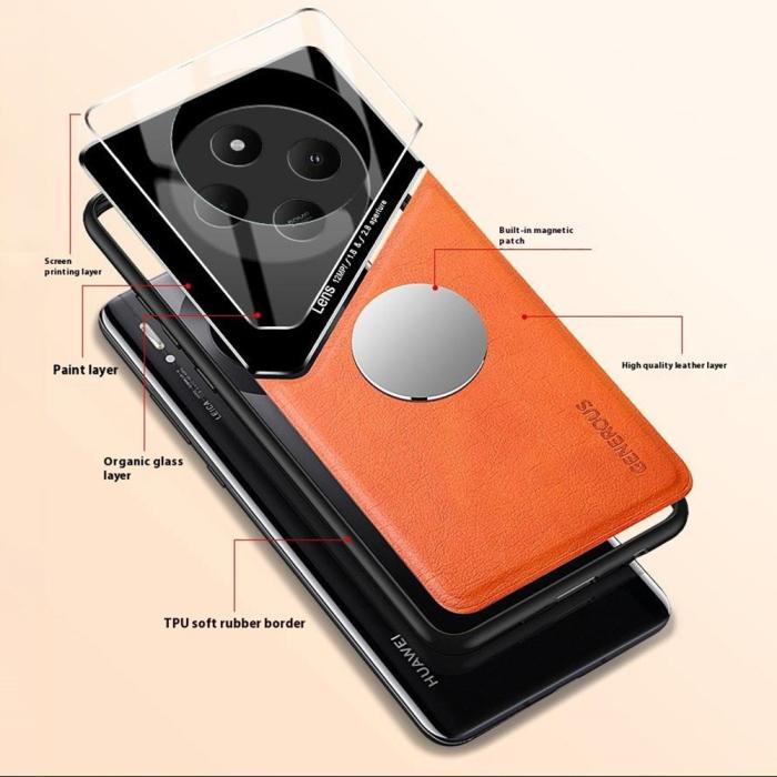 Bild 3, Xiaomi Redmi 14C Skal Med Inbyggd Magnetplatta Läder Orange
