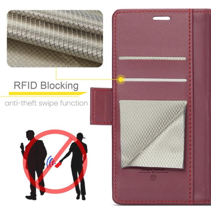 Bild 6, CASEME Samsung Galaxy A16 Fodral Läder RFID Röd