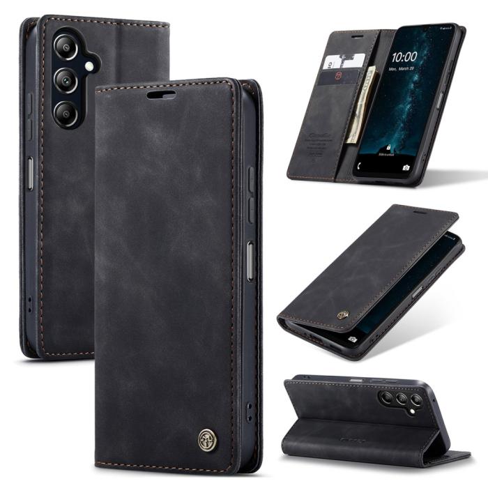 Bild 1, CASEME Samsung Galaxy A16 Fodral Flip Retro Läder Svart