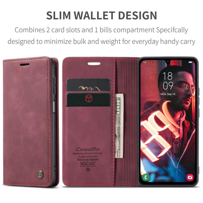 Bild 6, CASEME Samsung Galaxy A16 Fodral Flip Retro Läder Röd