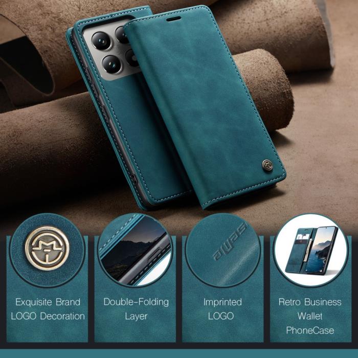 Bild 5, CASEME Xiaomi 14T Pro Fodral Flip Läder Blå
