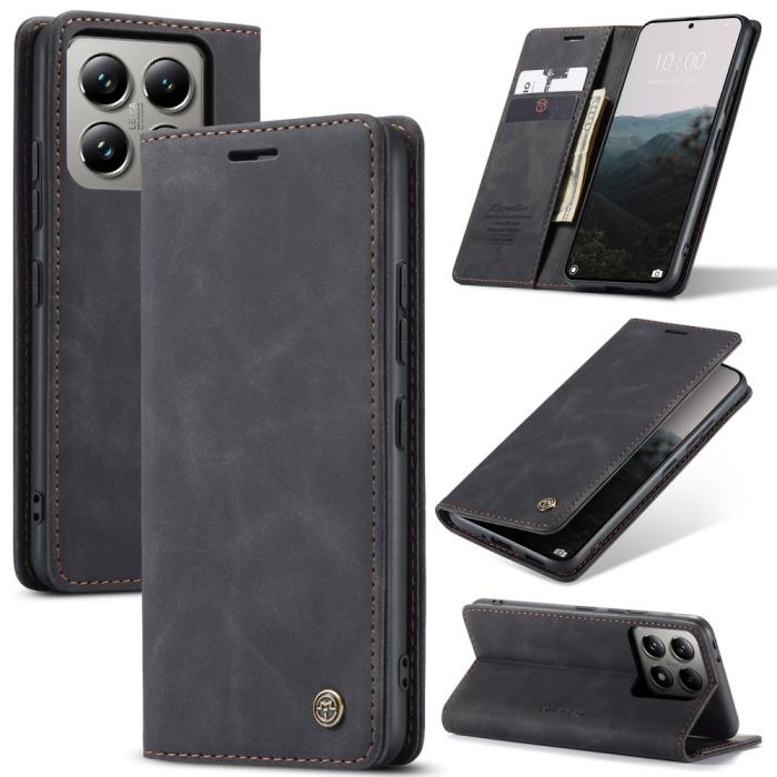 Bild 1, CASEME Xiaomi 14T Pro Fodral Flip Läder Svart