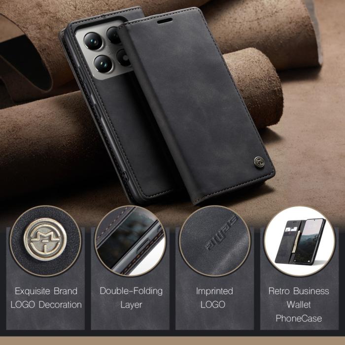 Bild 5, CASEME Xiaomi 14T Pro Fodral Flip Läder Svart