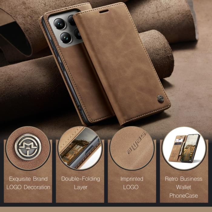 Bild 5, CASEME Xiaomi 14T Pro Fodral Flip Läder Brun