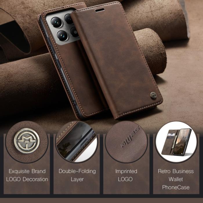 Bild 5, CASEME Xiaomi 14T Pro Fodral Flip Läder Mörk Brun