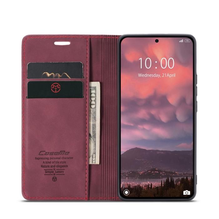 Bild 3, CASEME Xiaomi 14T Pro Fodral Flip Läder Vinröd