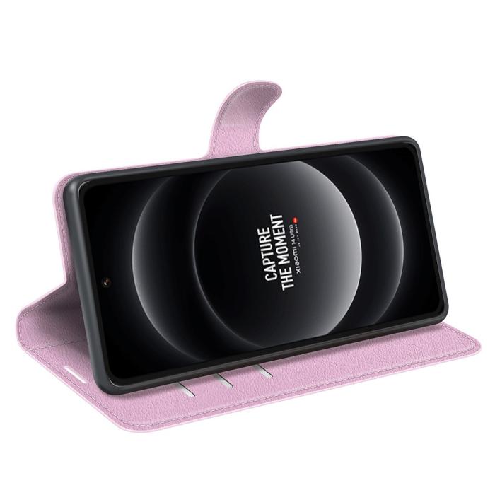 Bild 3, Xiaomi 14 Ultra Fodral Litchi Läder Ljus Rosa