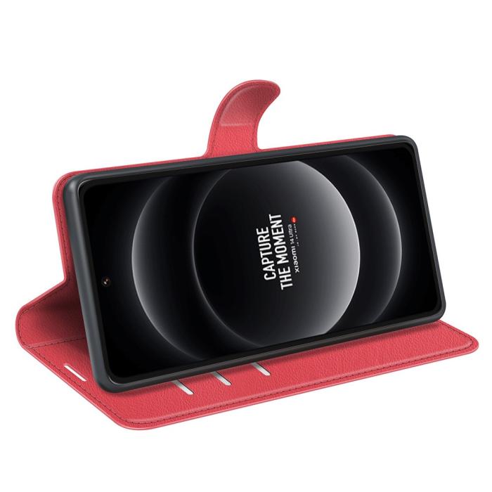 Bild 3, Xiaomi 14 Ultra Fodral Litchi Läder Röd