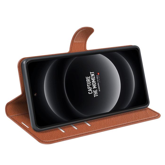 Bild 3, Xiaomi 14 Ultra Fodral Litchi Läder Brun