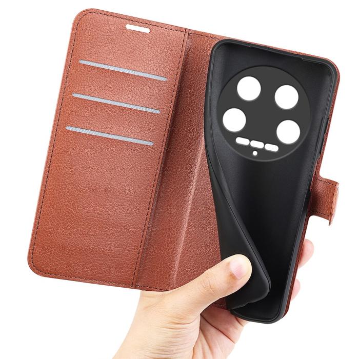Bild 4, Xiaomi 14 Ultra Fodral Litchi Läder Brun