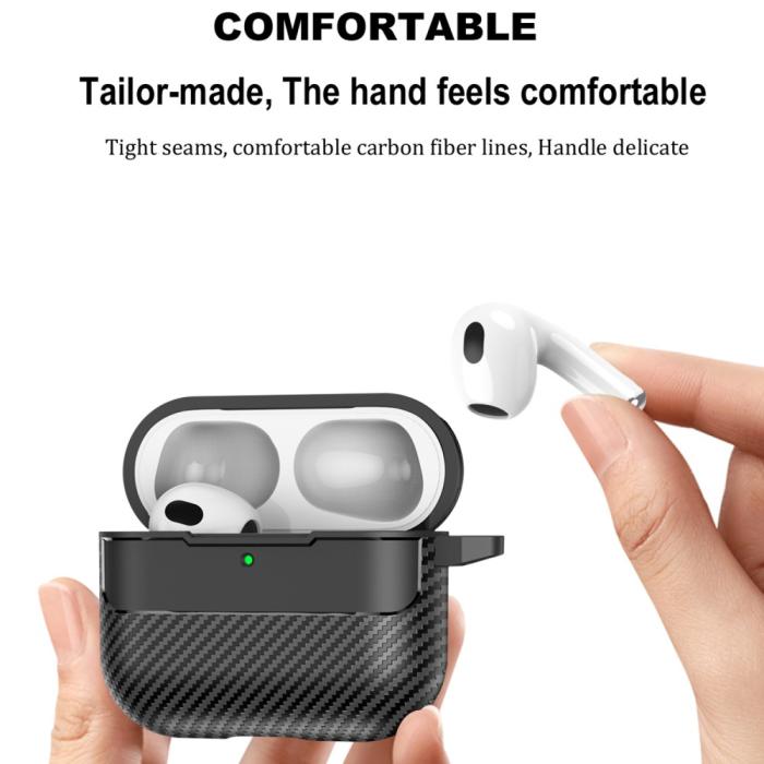 Bild 2, AirPods 4 Skal Med Krok TPU Kolfiber Textur Svart