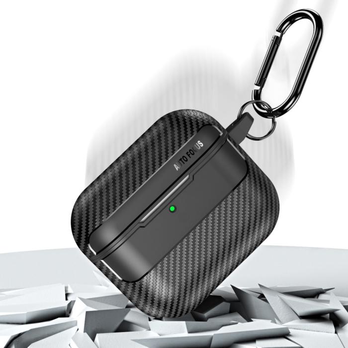 Bild 3, AirPods 4 Skal Med Krok TPU Kolfiber Textur Svart