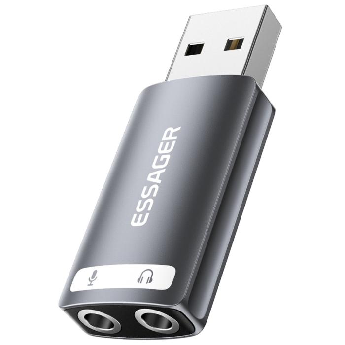 Bild 1, ESSAGER USB-A till 2x AUX 3.5mm Adapter