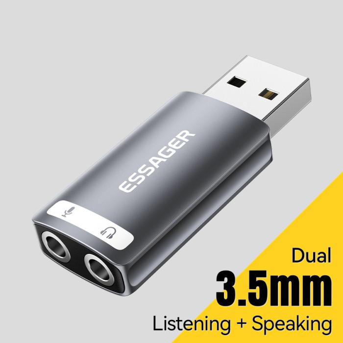 Bild 2, ESSAGER USB-A till 2x AUX 3.5mm Adapter