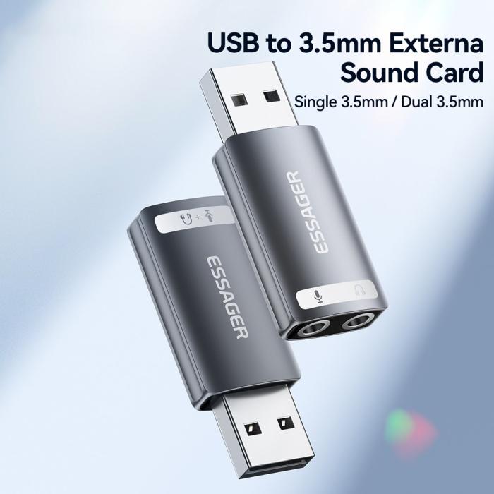 Bild 3, ESSAGER USB-A till 2x AUX 3.5mm Adapter
