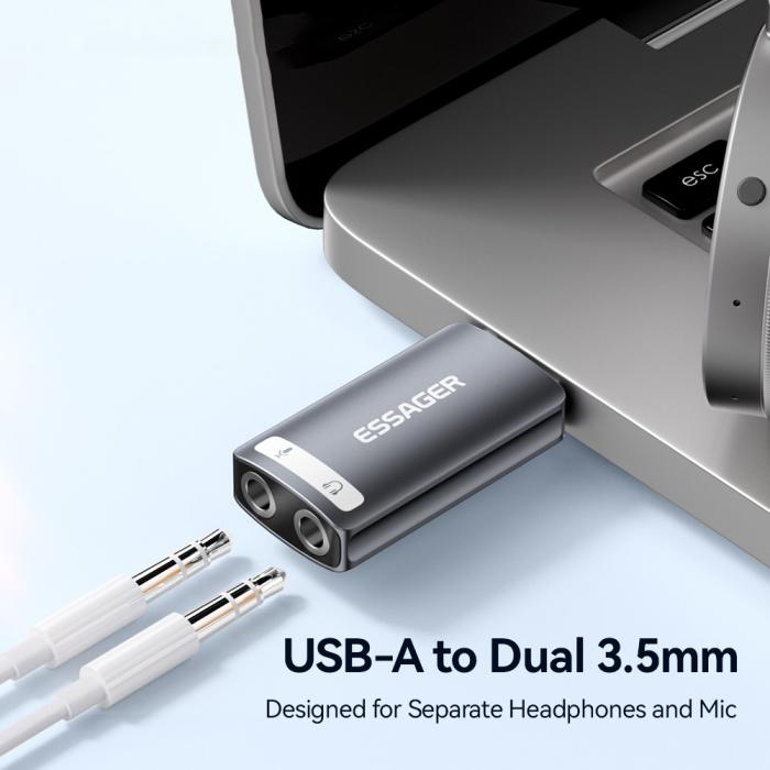 Bild 4, ESSAGER USB-A till 2x AUX 3.5mm Adapter