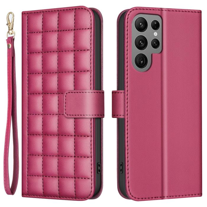 Bild 1, Samsung Galaxy S25 Ultra Fodral Läder Rutor Röd