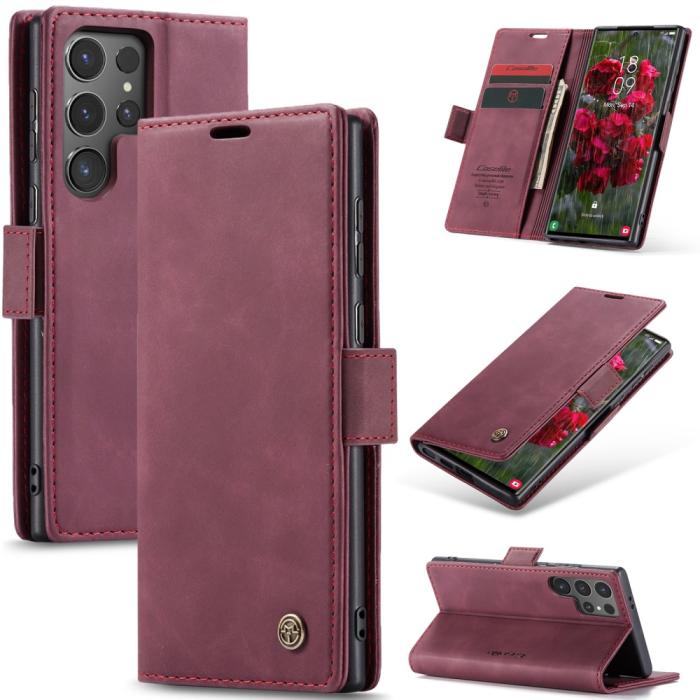 Bild 1, CASEME Samsung Galaxy S25 Ultra Fodral Retro Läder Röd
