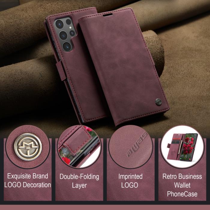 Bild 5, CASEME Samsung Galaxy S25 Ultra Fodral Retro Läder Röd