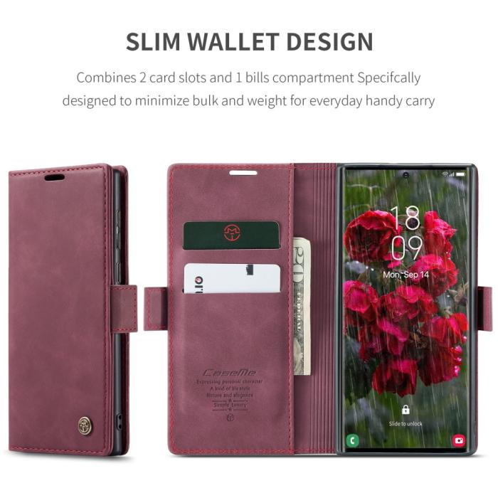 Bild 6, CASEME Samsung Galaxy S25 Ultra Fodral Retro Läder Röd