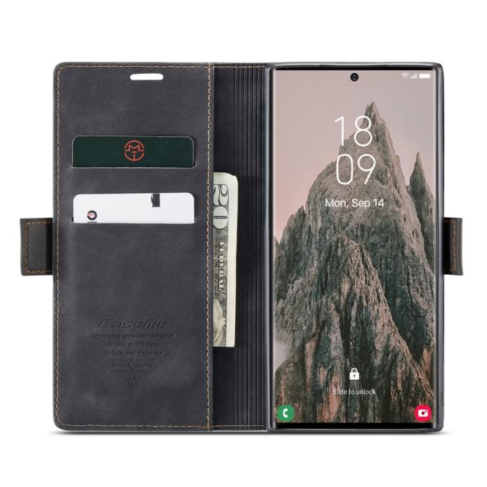 Bild 3, CASEME Samsung Galaxy S25 Ultra Fodral Retro Läder Svart