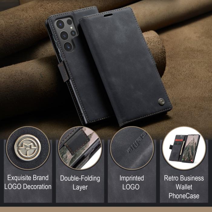 Bild 5, CASEME Samsung Galaxy S25 Ultra Fodral Retro Läder Svart