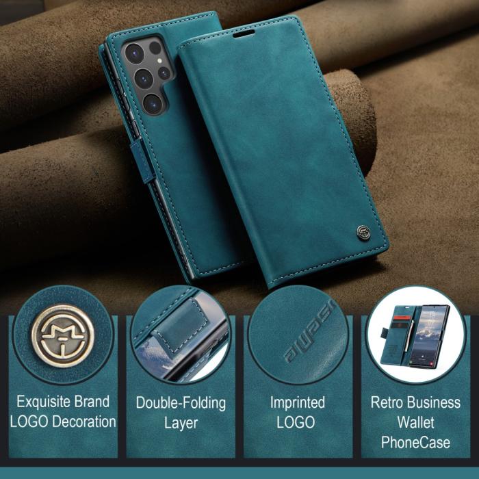 Bild 5, CASEME Samsung Galaxy S25 Ultra Fodral Retro Läder Blå