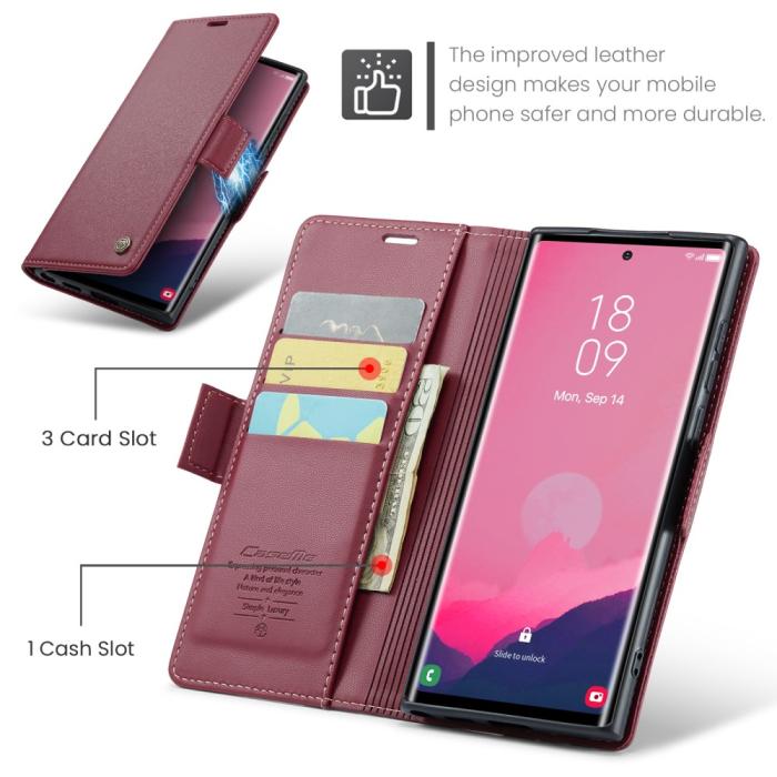 Bild 6, CASEME Galaxy S25 Ultra Fodral RFID Slim Läder Röd