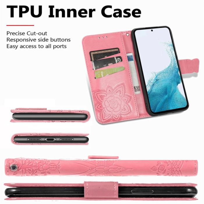 Bild 6, Samsung Galaxy A36 5G / A56 5G Fodral Fjäril Tryck Rosa