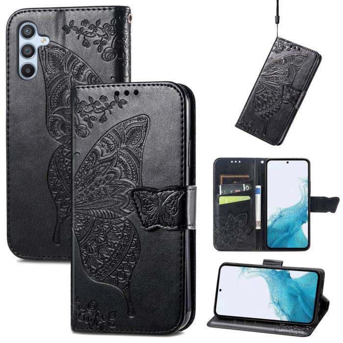 Bild 5, Samsung Galaxy A36 5G / A56 5G Fodral Fjäril Tryck Svart