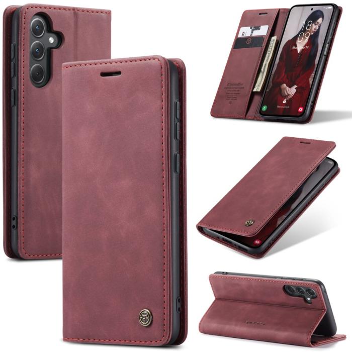 Bild 1, CASEME Galaxy A56 5G/A36 5G Fodral Retro Läder Röd