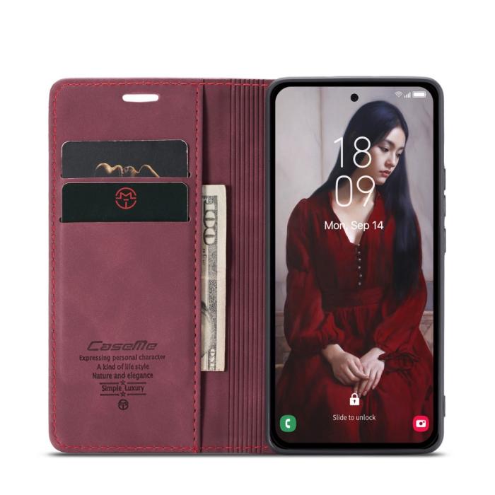 Bild 3, CASEME Galaxy A56 5G/A36 5G Fodral Retro Läder Röd