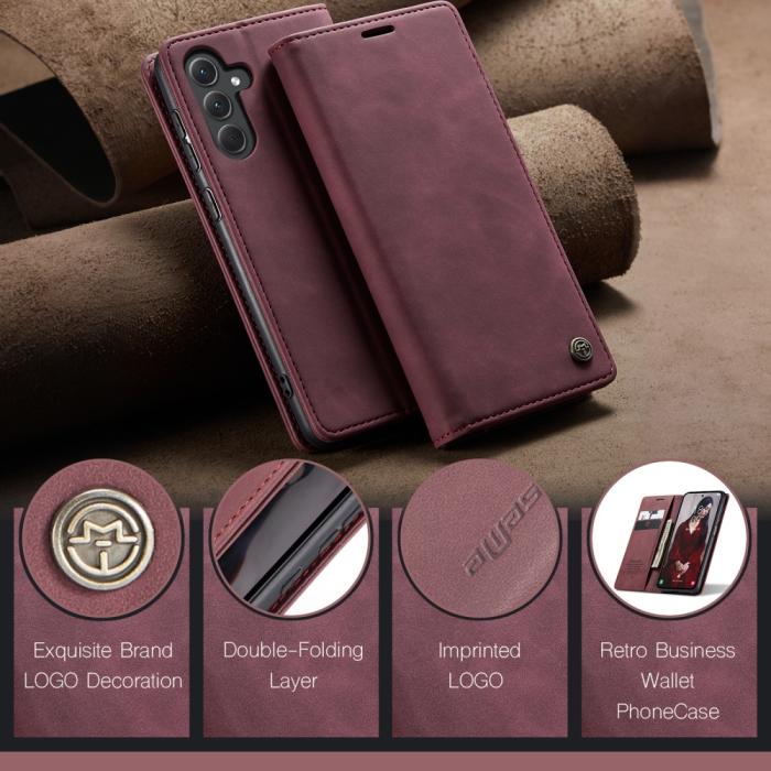 Bild 4, CASEME Galaxy A56 5G/A36 5G Fodral Retro Läder Röd