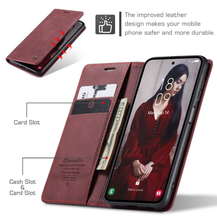 Bild 5, CASEME Galaxy A56 5G/A36 5G Fodral Retro Läder Röd