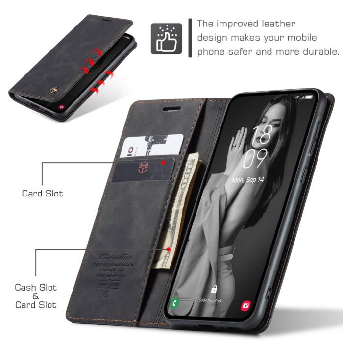 Bild 5, CASEME Galaxy A56 5G/A36 5G Fodral Retro Läder Svart