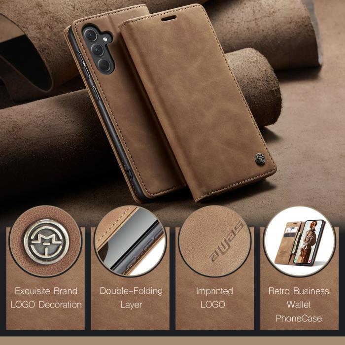 Bild 4, CASEME Galaxy A56 5G/A36 5G Fodral Retro Läder Brun