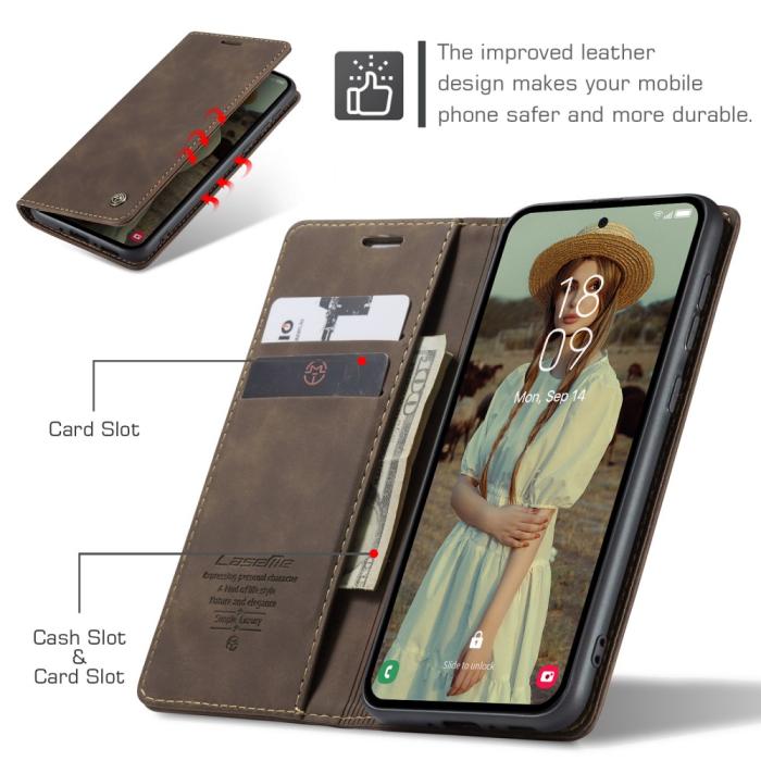 Bild 5, CASEME Galaxy A56 5G/A36 5G Fodral Retro Läder Mörk Brun