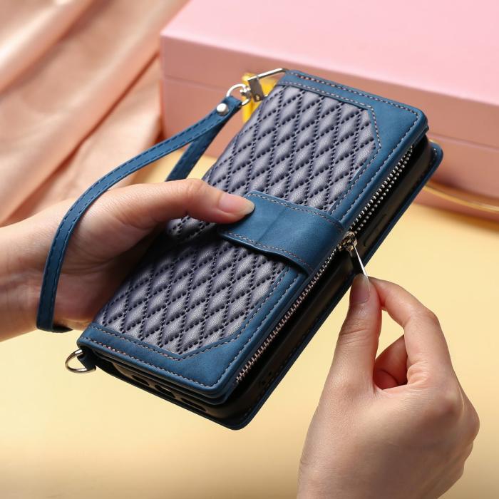 Bild 6, Motorola Moto G35 5G Plånboksfodral Rhombus Läder Blå