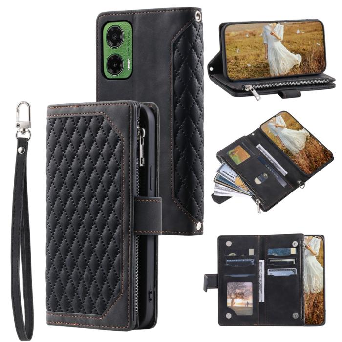 Bild 1, Motorola Moto G35 5G Plånboksfodral Rhombus Läder Svart