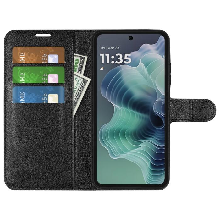 Bild 2, Motorola Moto G35 5G Fodral Litchi Läder Svart