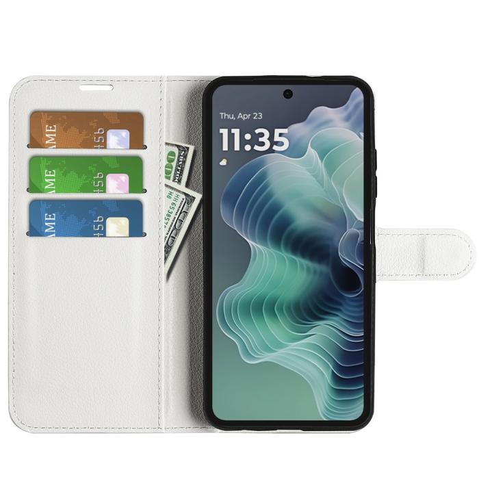 Bild 2, Motorola Moto G35 5G Fodral Litchi Läder Vit