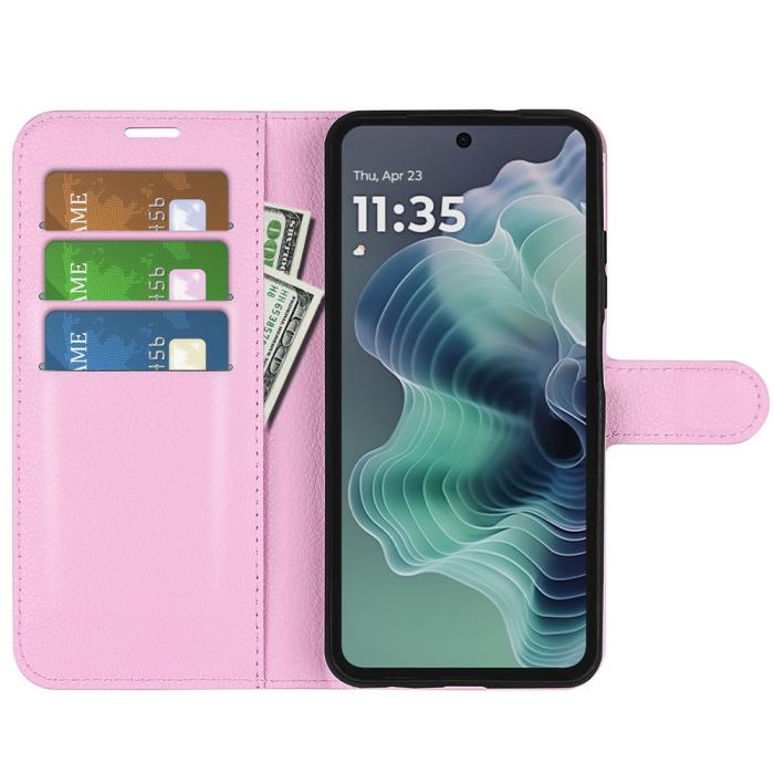 Bild 2, Motorola Moto G35 5G Fodral Litchi Läder Ljus Rosa